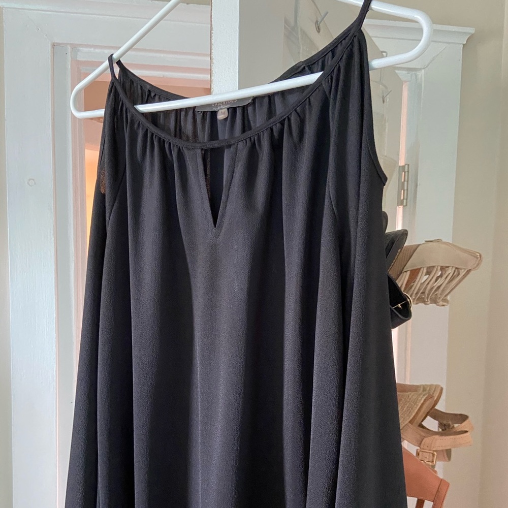Black cold shoulder blouse.